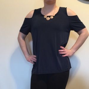 Navy cold shoulder blouse